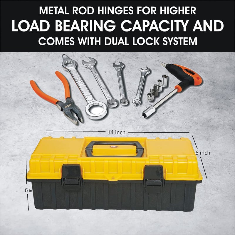 LEPOSE صندوق أدوات، صندوق عدة للمنزل، صندوق أدوات، صندوق عدة للاستخدام المنزلي، صندوق أدوات فارغ كبير الحجم، مجموعة صندوق أدوات للاستخدام المنزلي، صندوق أدوات بلاستيكي مع منظم (برتقالي وأسود) - Image 3