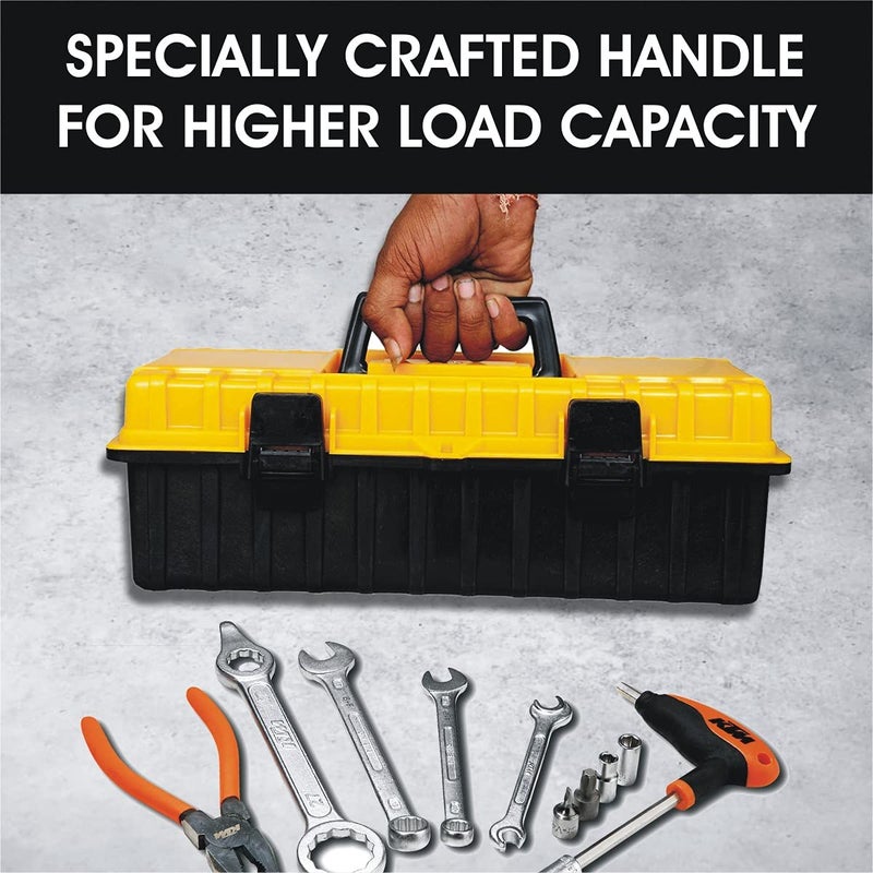 LEPOSE صندوق أدوات، صندوق عدة للمنزل، صندوق أدوات، صندوق عدة للاستخدام المنزلي، صندوق أدوات فارغ كبير الحجم، مجموعة صندوق أدوات للاستخدام المنزلي، صندوق أدوات بلاستيكي مع منظم (برتقالي وأسود) - Image 4