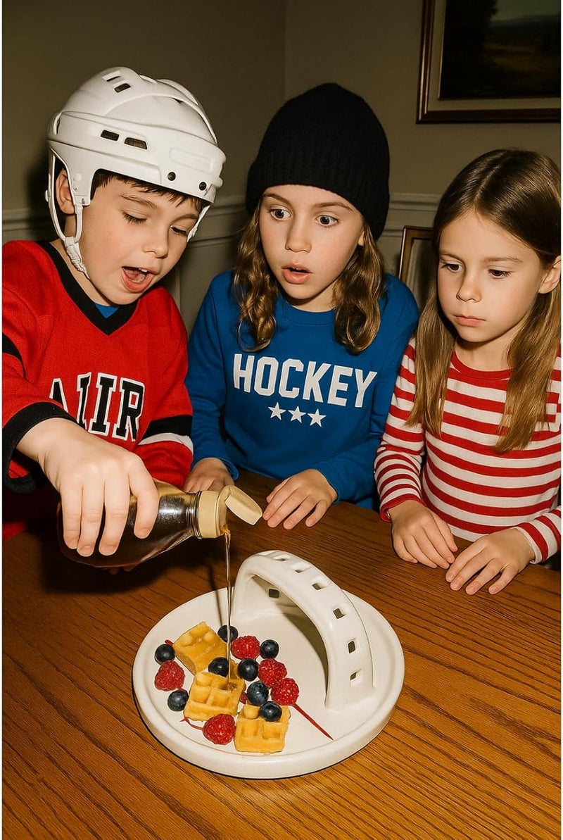 Gute Hockey Themed Ceramic Plate  Fun Hockey Rink Design with 3D Net  Durable BPAFree Dishwasher Safe  Perfect for Birthday Gifts and Sports Fans  Dinner Plate - Image 3