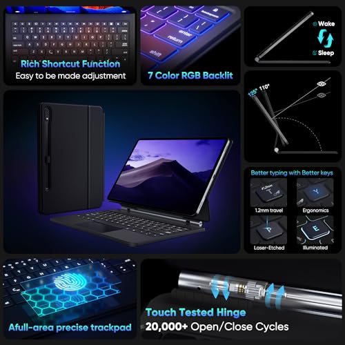 doqo for Samsung Galaxy Tab S10+ Plus/S9+/S9 FE+/S8+/S7+/S7 FE Keyboard case 12.4“ Magnetic Case with Keyboard Touchpad Bluetooth Backlit Floating Cantilever Stand Slim Protective Cover Folio Black - Image 3