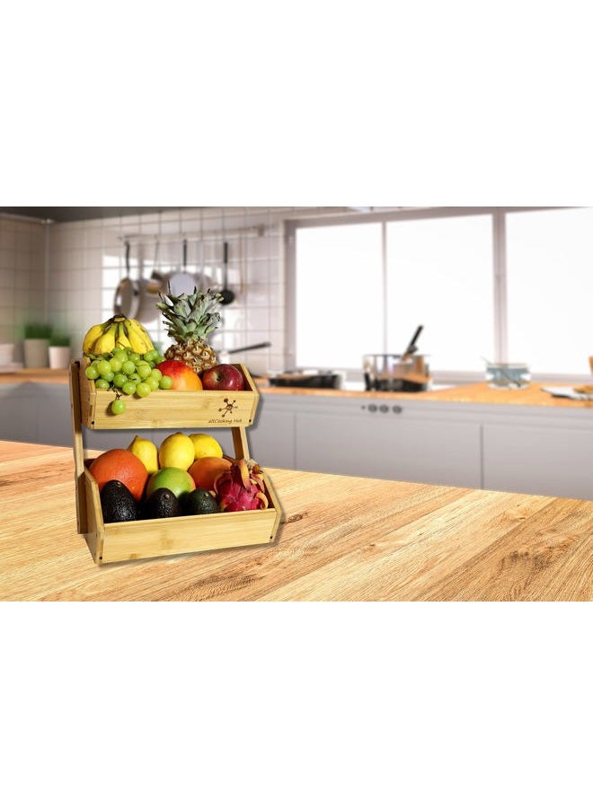 altCooking Hub Bamboo Storage Bin - Multipurpose Open Front Stacking Bins for Kitchen & Pantry Configurable as 2 Tier Fruit Basket on Countertop – Ideal Vegetables, Potato and Onion - Image 3