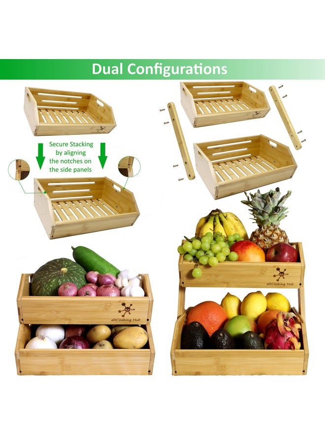 altCooking Hub Bamboo Storage Bin - Multipurpose Open Front Stacking Bins for Kitchen & Pantry Configurable as 2 Tier Fruit Basket on Countertop – Ideal Vegetables, Potato and Onion - Image 2