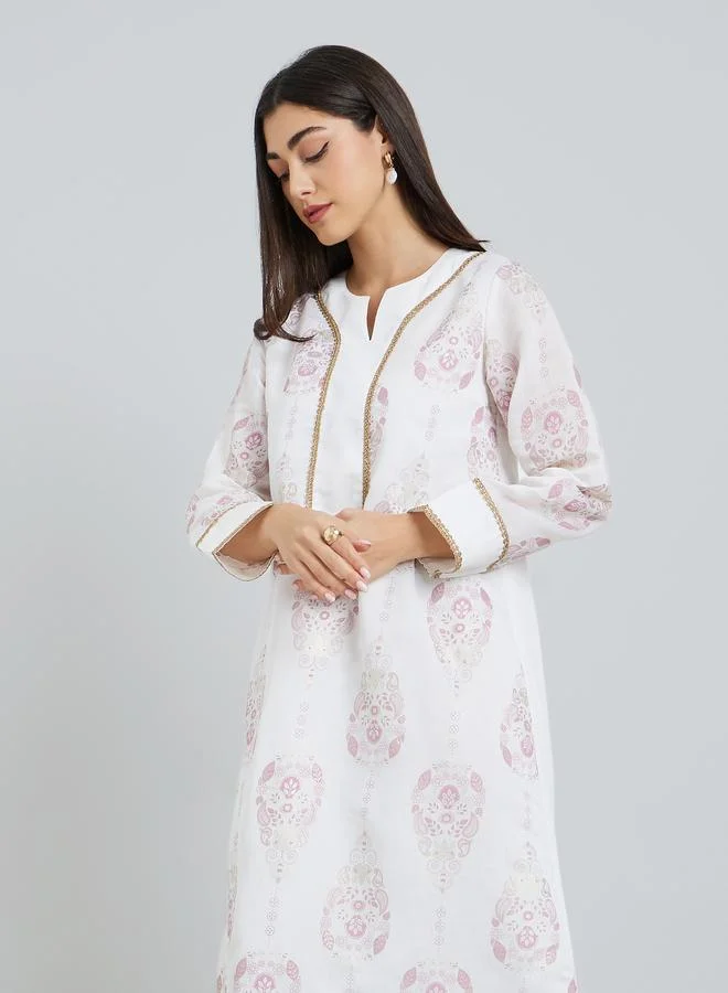 Amirah Women Cream Printed A-Line Jalabiya
