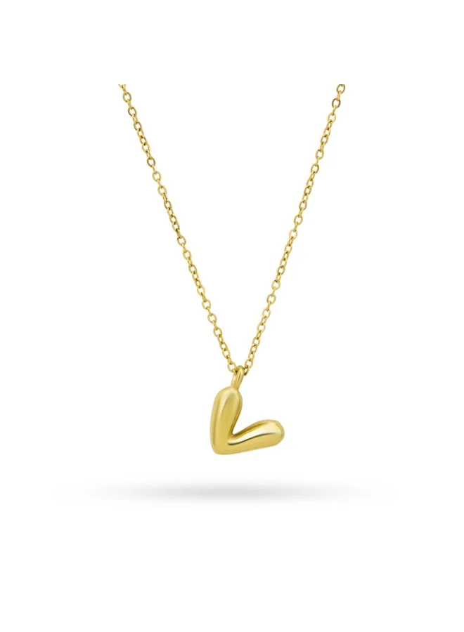 18K Gold Tone Plated Puffy V Charm Pendant Necklace For Women - Waterproof & Anti-Tarnish
