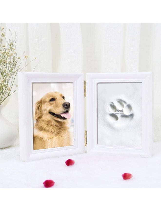 Generic Paw Print Keepsake Wall Frame Kit, Dog or Cat Clay Pawprint Keepsake Kit, Wooden Photo Frame Pet Photo and Pawprint Impression Wall Art, Gift for Pet Parents(White)  - Image 1