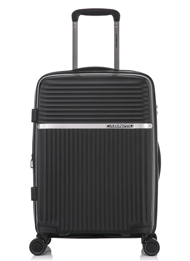 CABINPRO Light Weight PP Fashion Trolley Luggage Expandable Hard Case Carry on Suitcase with Safe Zipper and 4 Quite 360° Double Spinner Wheels CP002 Black