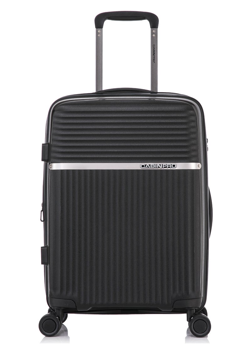 CABINPRO Light Weight PP Fashion Trolley Luggage Expandable Hard Case Carry on Suitcase with Safe Zipper and 4 Quite 360° Double Spinner Wheels CP002 Black  - Image 2