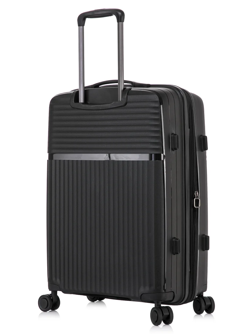 كابينبرو Light Weight PP Fashion Trolley Luggage Expandable Hard Case Carry on Suitcase with Safe Zipper and 4 Quite 360° Double Spinner Wheels CP002 Black