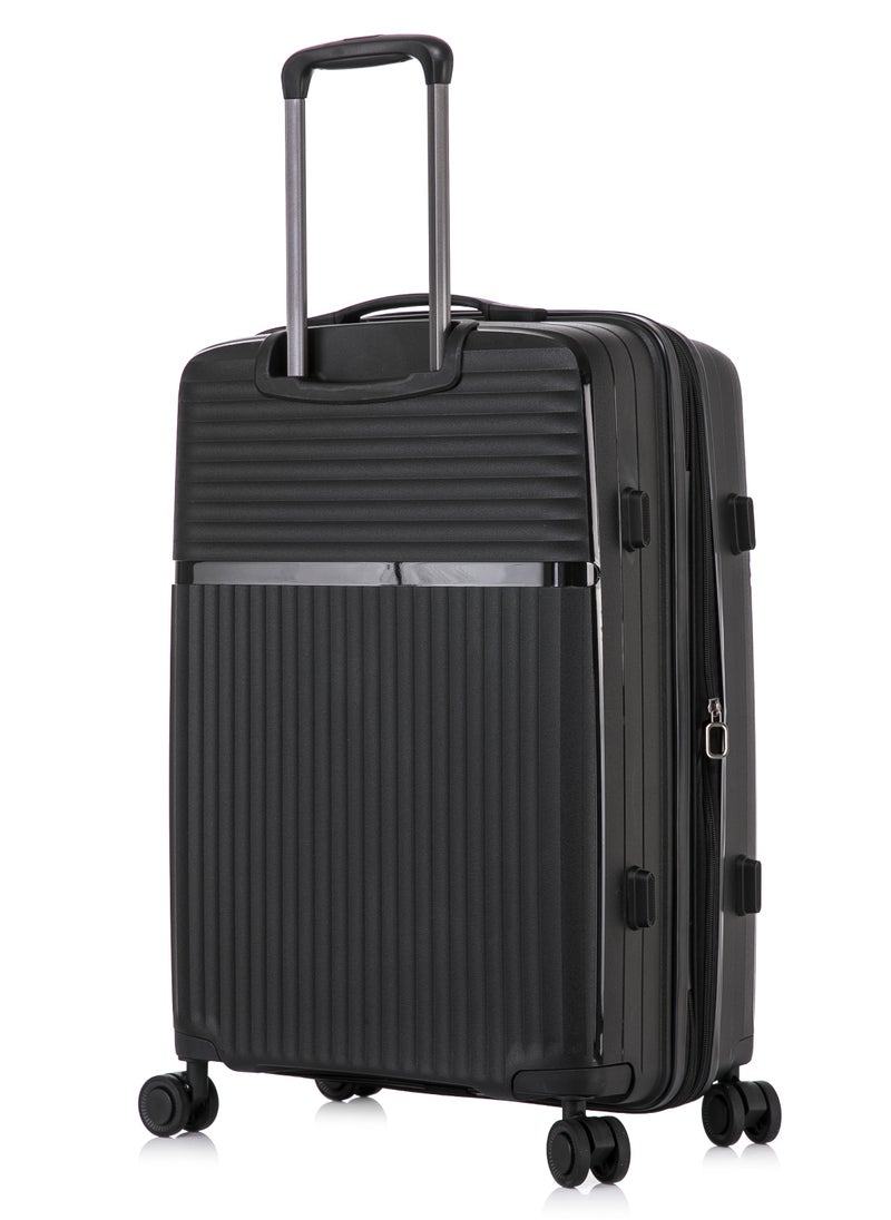CABINPRO Light Weight PP Fashion Trolley Luggage Expandable Hard Case Carry on Suitcase with Safe Zipper and 4 Quite 360° Double Spinner Wheels CP002 Black  - Image 3