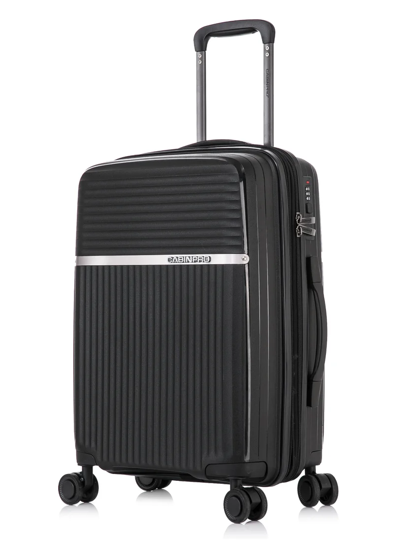CABINPRO Light Weight PP Fashion Trolley Luggage Expandable Hard Case Carry on Suitcase with Safe Zipper and 4 Quite 360° Double Spinner Wheels CP002 Black