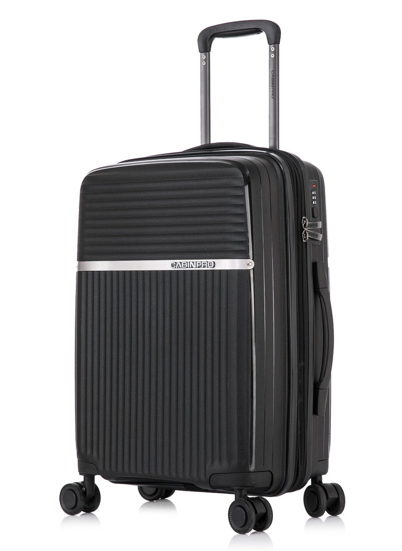 CABINPRO Light Weight PP Fashion Trolley Luggage Expandable Hard Case Carry on Suitcase with Safe Zipper and 4 Quite 360° Double Spinner Wheels CP002 Black  - Image 1