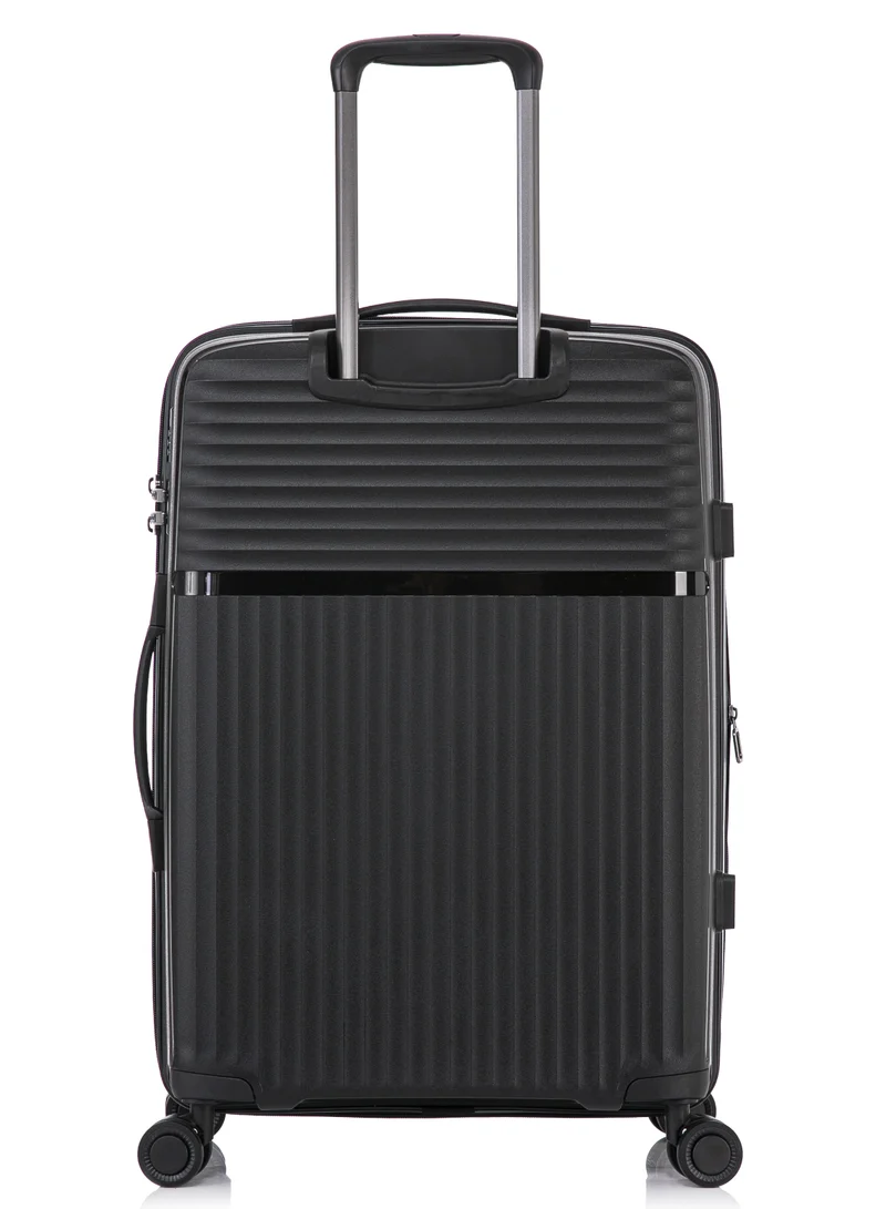 كابينبرو Light Weight PP Fashion Trolley Luggage Expandable Hard Case Carry on Suitcase with Safe Zipper and 4 Quite 360° Double Spinner Wheels CP002 Black