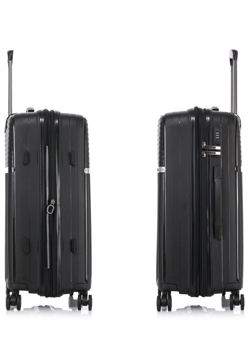 CABINPRO Light Weight PP Fashion Trolley Luggage Expandable Hard Case Carry on Suitcase with Safe Zipper and 4 Quite 360° Double Spinner Wheels CP002 Black  - Image 5