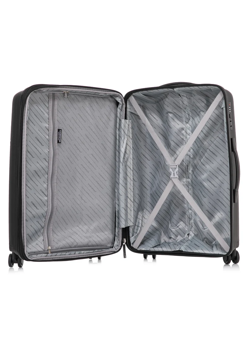 كابينبرو Light Weight PP Fashion Trolley Luggage Expandable Hard Case Carry on Suitcase with Safe Zipper and 4 Quite 360° Double Spinner Wheels CP002 Black