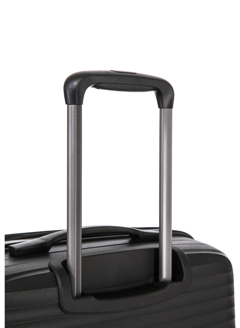 كابينبرو Light Weight PP Fashion Trolley Luggage Expandable Hard Case Carry on Suitcase with Safe Zipper and 4 Quite 360° Double Spinner Wheels CP002 Black