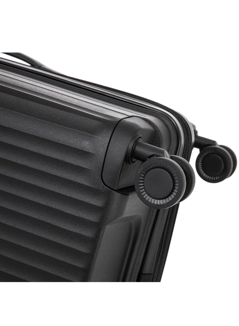 كابينبرو Light Weight PP Fashion Trolley Luggage Expandable Hard Case Carry on Suitcase with Safe Zipper and 4 Quite 360° Double Spinner Wheels CP002 Black
