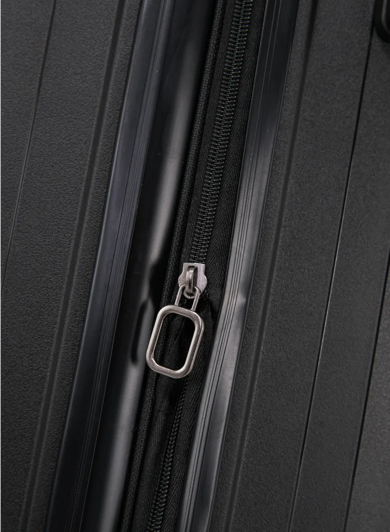 كابينبرو Light Weight PP Fashion Trolley Luggage Expandable Hard Case Carry on Suitcase with Safe Zipper and 4 Quite 360° Double Spinner Wheels CP002 Black