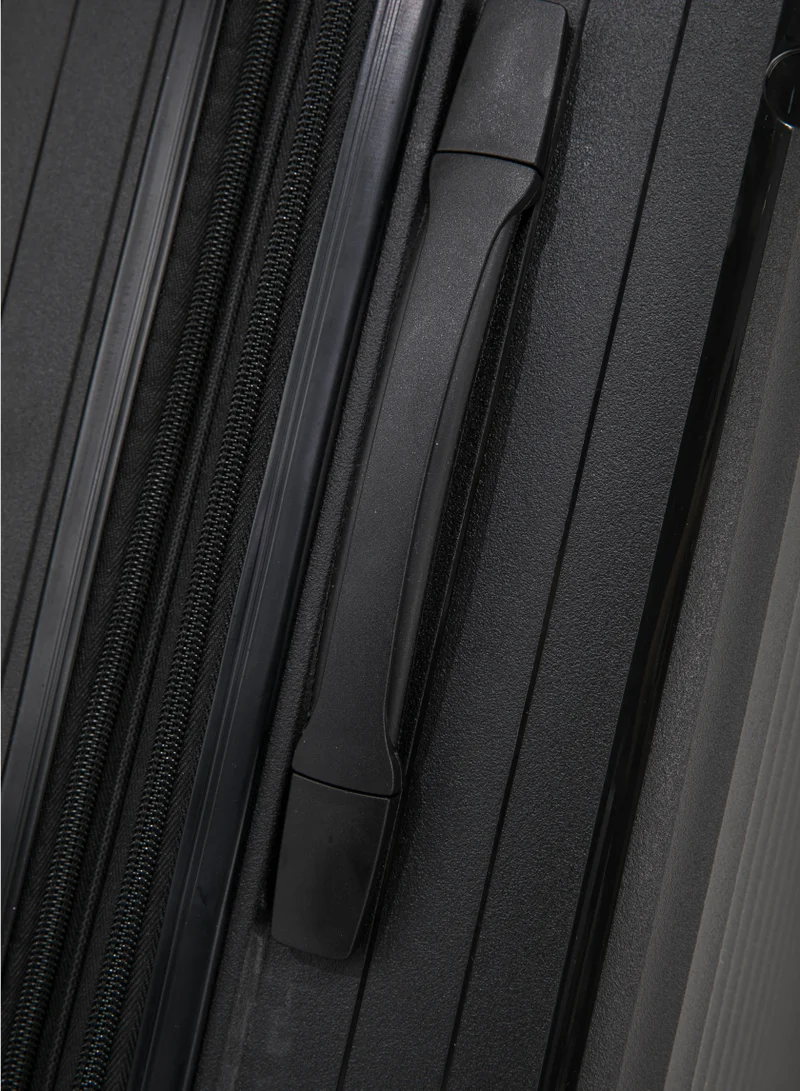 كابينبرو Light Weight PP Fashion Trolley Luggage Expandable Hard Case Carry on Suitcase with Safe Zipper and 4 Quite 360° Double Spinner Wheels CP002 Black