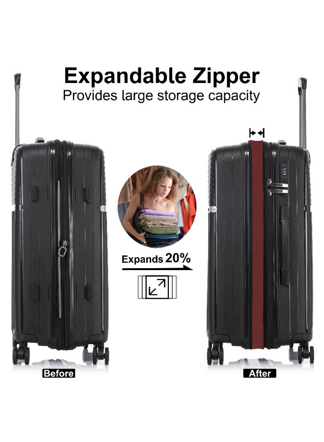 CABINPRO Light Weight PP Fashion Trolley Luggage Expandable Hard Case Carry on Suitcase with Safe Zipper and 4 Quite 360° Double Spinner Wheels CP002 Black - Image 5