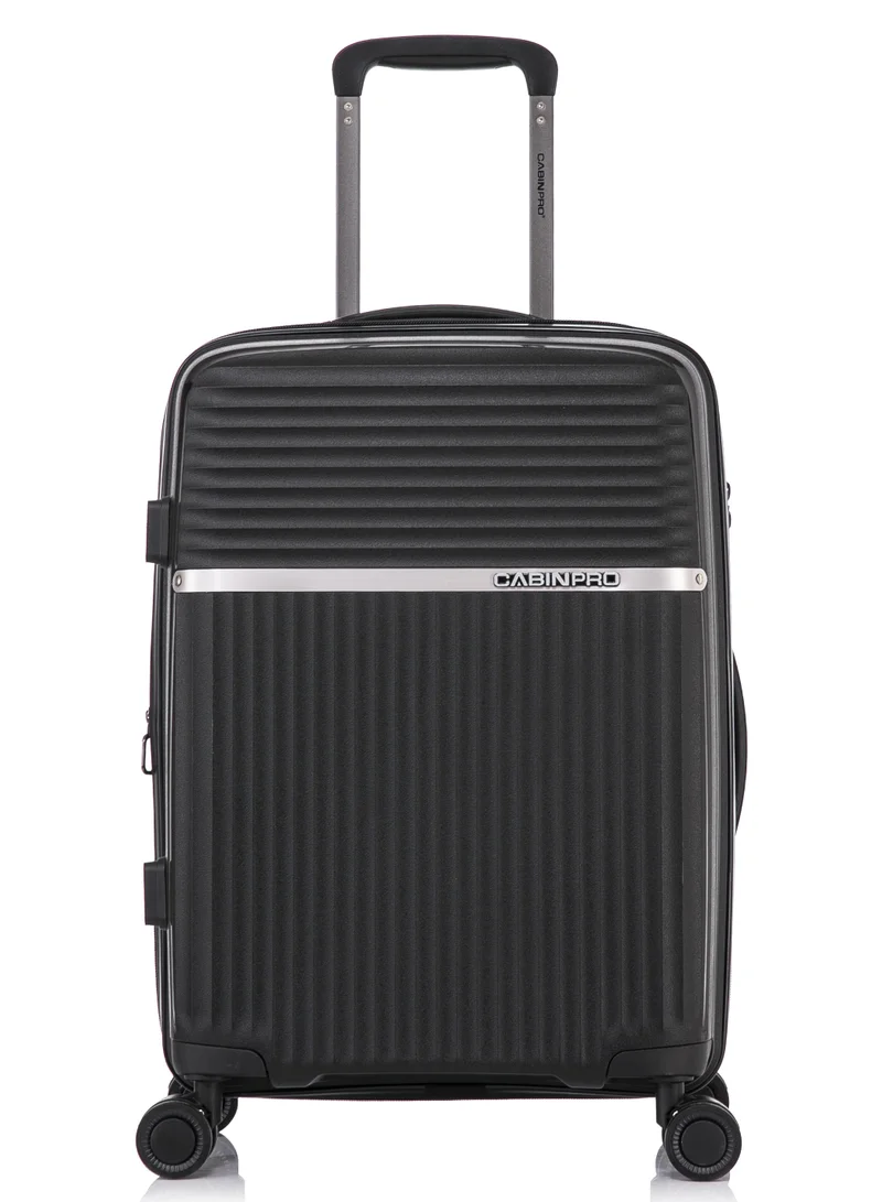 CABINPRO Light Weight PP Fashion Trolley Luggage Expandable Hard Case Carry on Suitcase with Safe Zipper and 4 Quite 360° Double Spinner Wheels CP002 Black