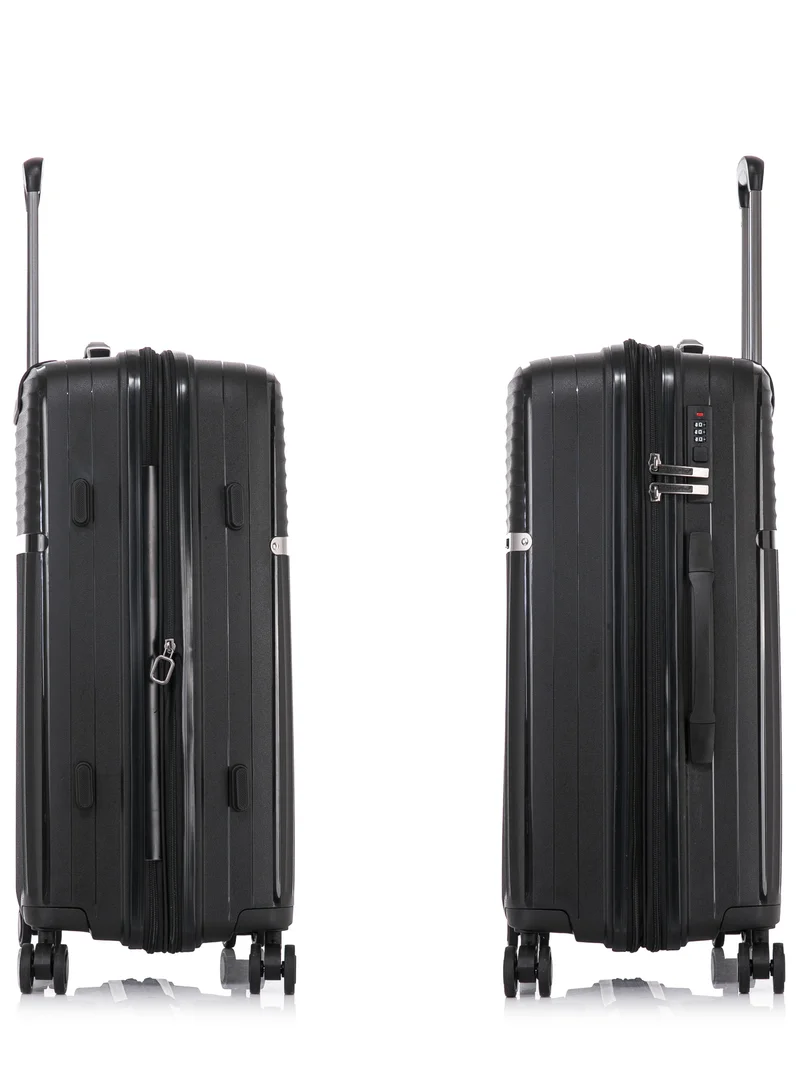 CABINPRO Light Weight PP Fashion Trolley Luggage Expandable Hard Case Carry on Suitcase with Safe Zipper and 4 Quite 360° Double Spinner Wheels CP002 Black