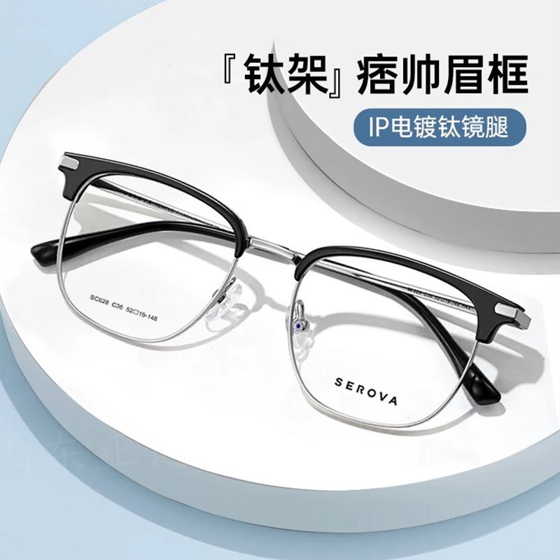 Serova/Schrova Sc628 Half-Frame Eyebrow Line Titanium Frame Myopia Glasses for Men Can Be Equipped with Ultra-Light Prescription Frames - Image 5