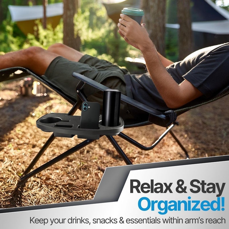 Flexzion 2x Universal Oval Zero Gravity Chair Cup Holder - Clip On Outdoor Lounge Recliner Beverage Drink Utility Tray with Mobile Device Slot, Snack Tray, and Cell Phone Mount for Pool Beach (Medium) - Image 4