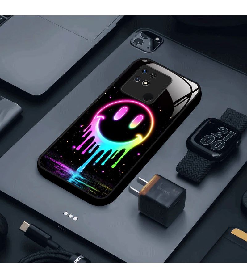 A Neon Smiley Face Mix Color 5 Phone Case Designed For Xiaomi Redmi 13C 5G Offering A Luxurious High End Feel Compatible With Models Like Redmi 10 Power 8A 8 7A 7 6A 6 Pro And Others - Image 3