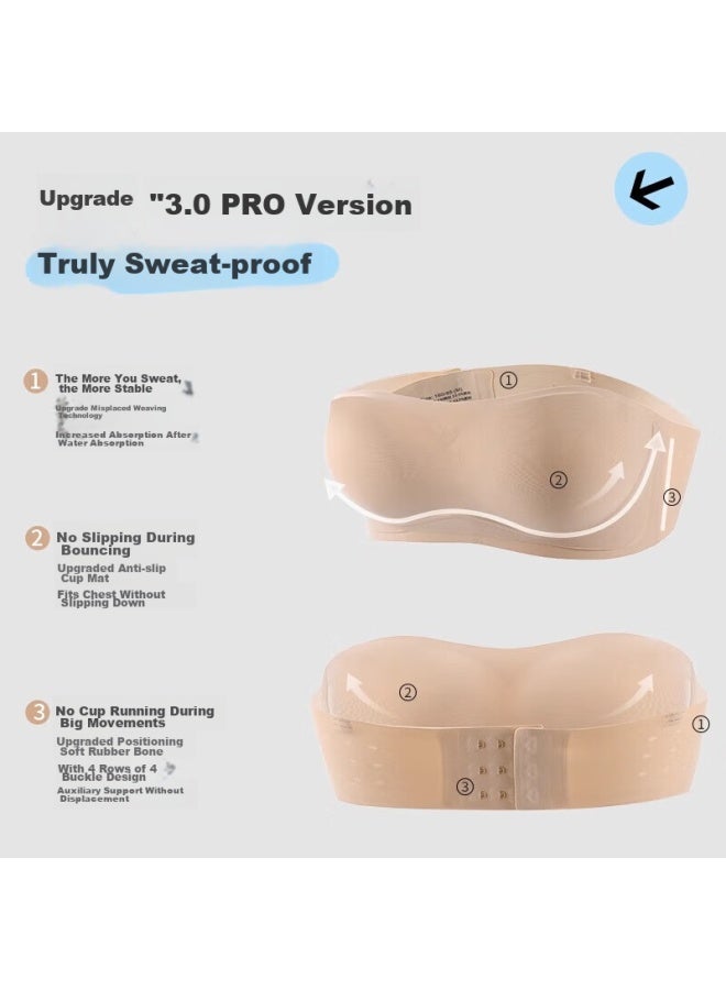 MIIOW Miiow Seamless Strapless Bra For Women, Invisible Anti-slip Push-up Bra, Bandeau, Tube Top, Invisible Bra, Skin Color, Size L  - Image 2
