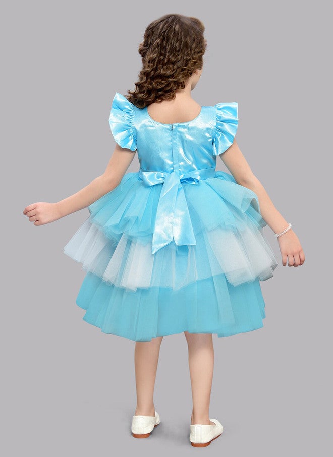 PinkChick Blue Layered Net Fit & Flare Dress for Girls - Image 5