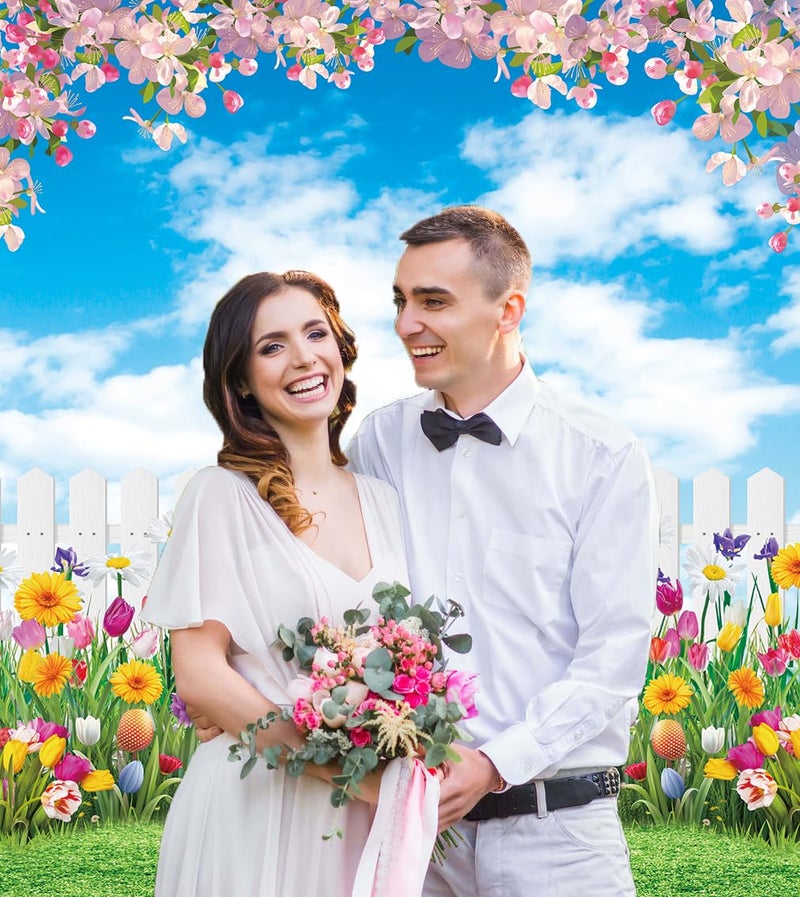 WANGRJ خلفية عيد الفصح الربيعي مناظر طبيعية ربيعية خلفية تصوير عشب أخضر زهور وردية خلفية لحفلات الأطفال وحفلات استقبال المواليد وأعياد الميلاد (5x7 قدم (150x210 سم)) - Image 4