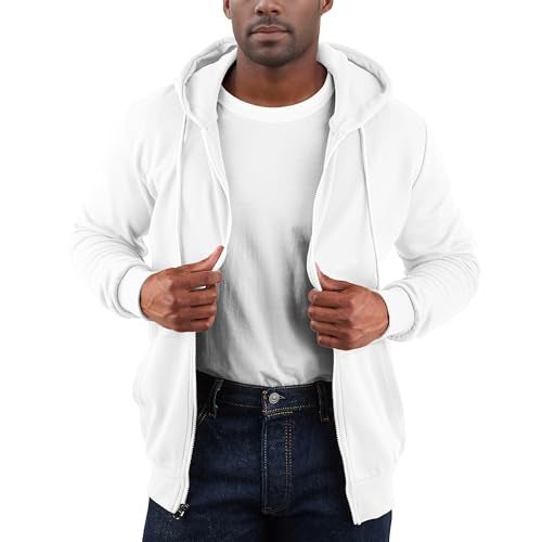 Ohoo Men's Zip Up Hoodie Lightweight Slim Fit Sweatshirt Full Zip Hooded Jacket / DCF002-WHITE-3XL - Image 2
