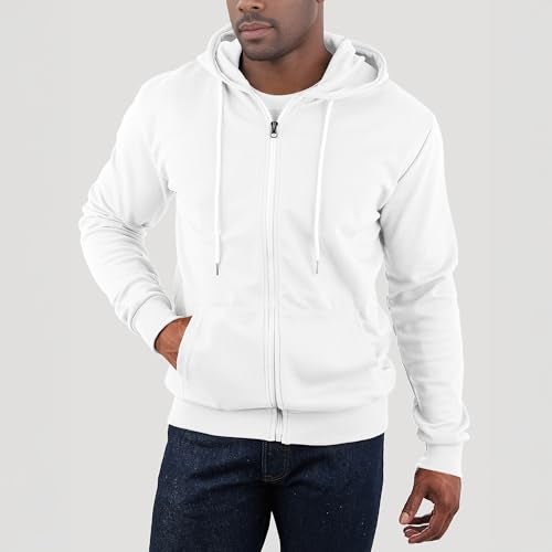 Ohoo Men's Zip Up Hoodie Lightweight Slim Fit Sweatshirt Full Zip Hooded Jacket / DCF002-WHITE-3XL - Image 3