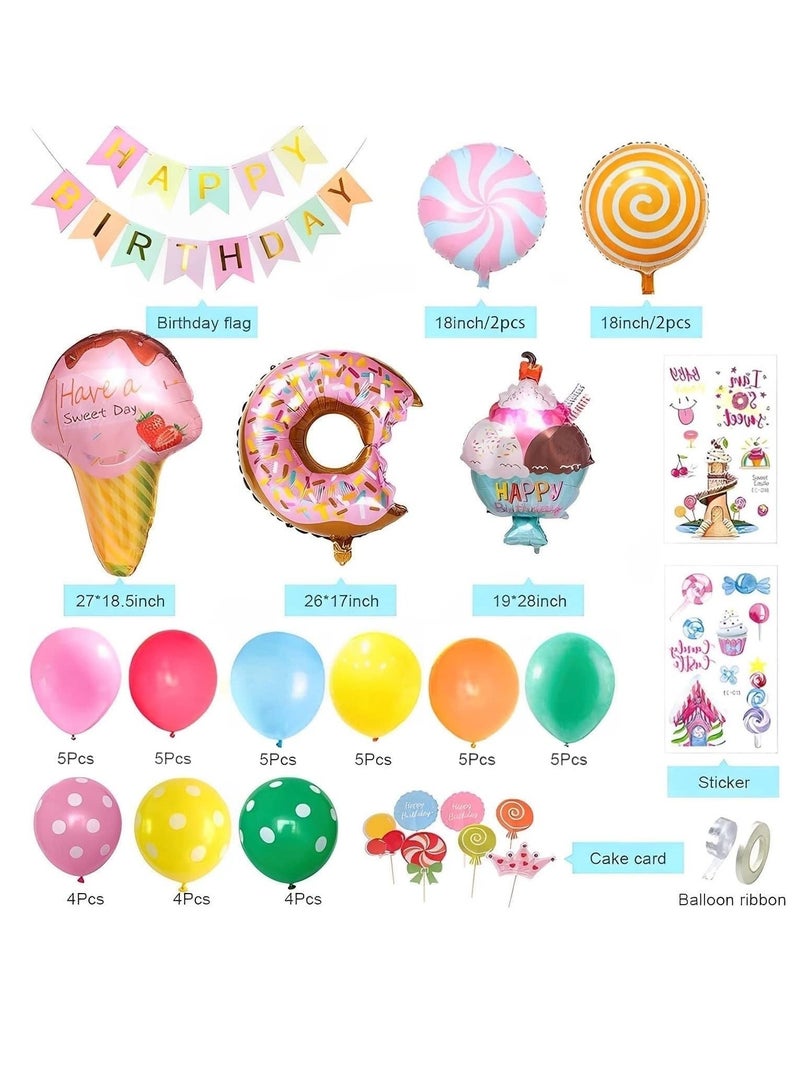 DUNISO Ice Cream Birthday Party Decorations, Donut Party Decorations, Candyland Themed Birthday Party Decorations Backdrop, Happy Birthday Banner, For Girls, Boy - Image 2