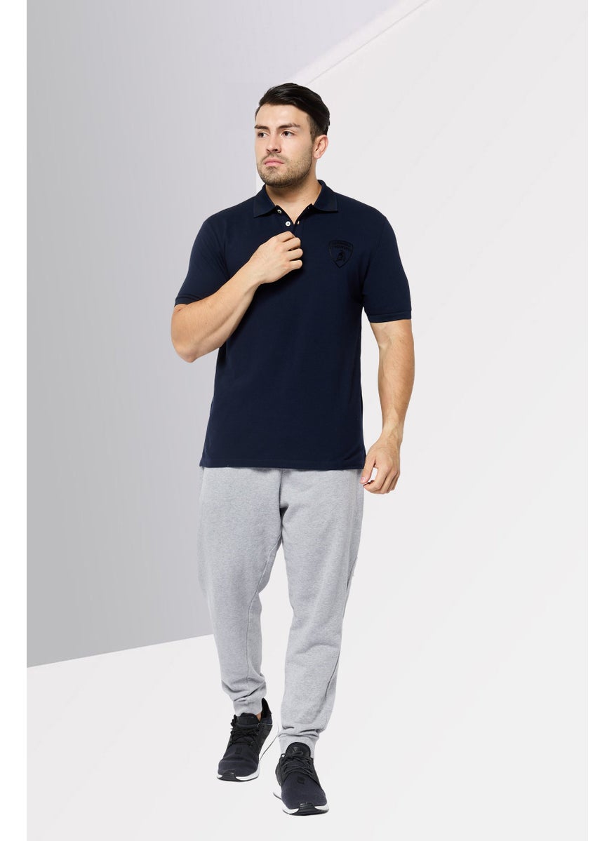 LAMBORGHINI - Men Regular Fit Brand Logo Short Sleeves Polo Shirt, Navy - Image 1