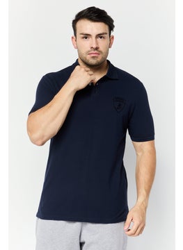 Men Regular Fit Brand Logo Short Sleeves Polo Shirt, Navy