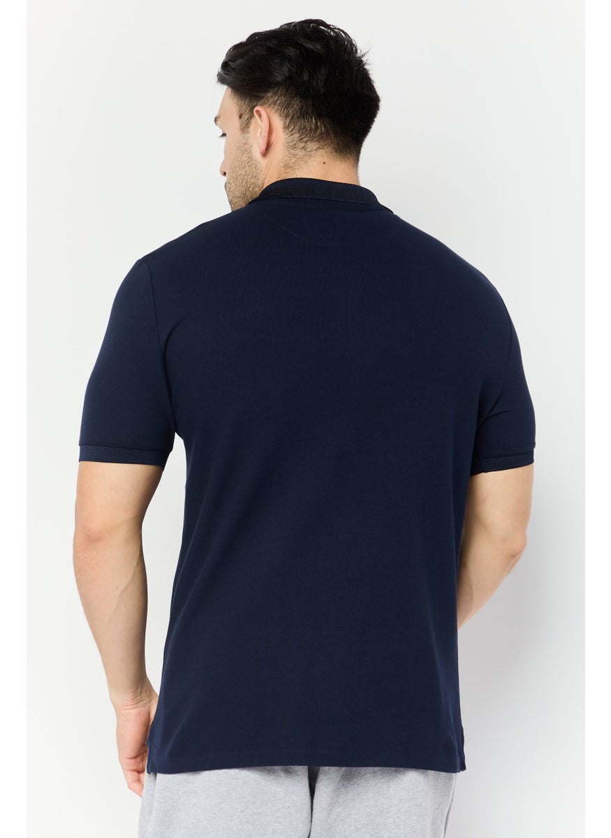LAMBORGHINI - Men Regular Fit Brand Logo Short Sleeves Polo Shirt, Navy - Image 1