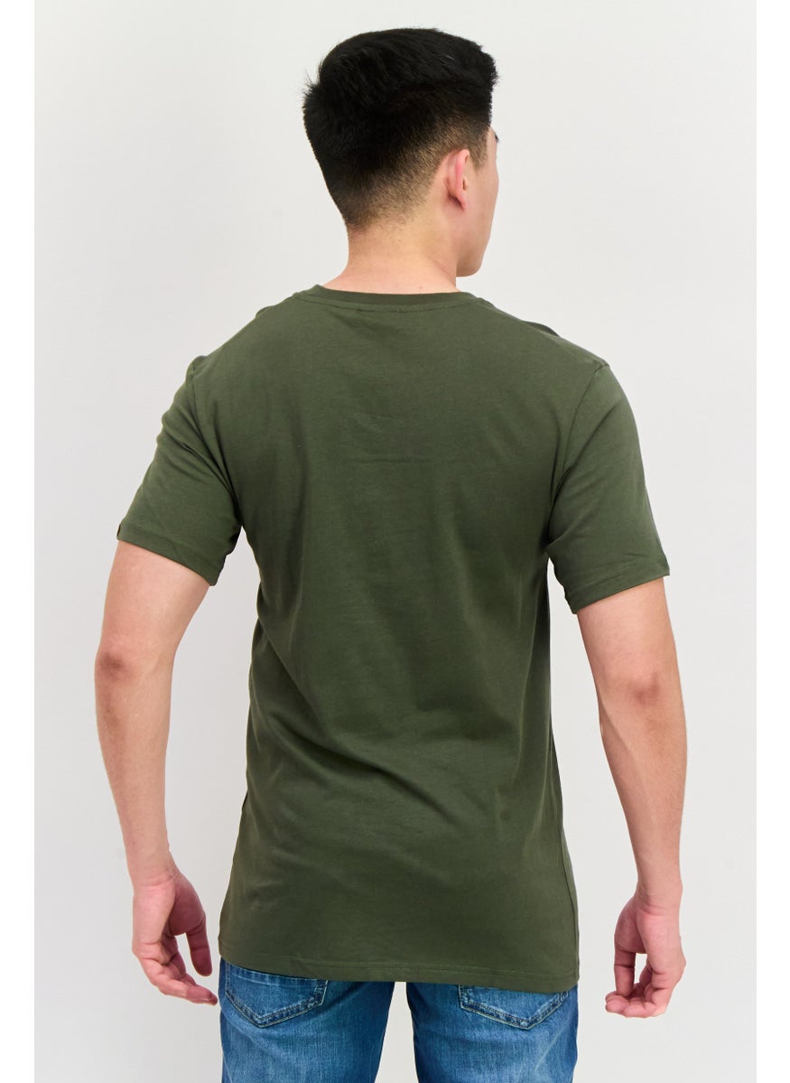 Ellesse Men Crew Neck Short Sleeve Brand Logo T-Shirt, Olive Combo  - Image 3