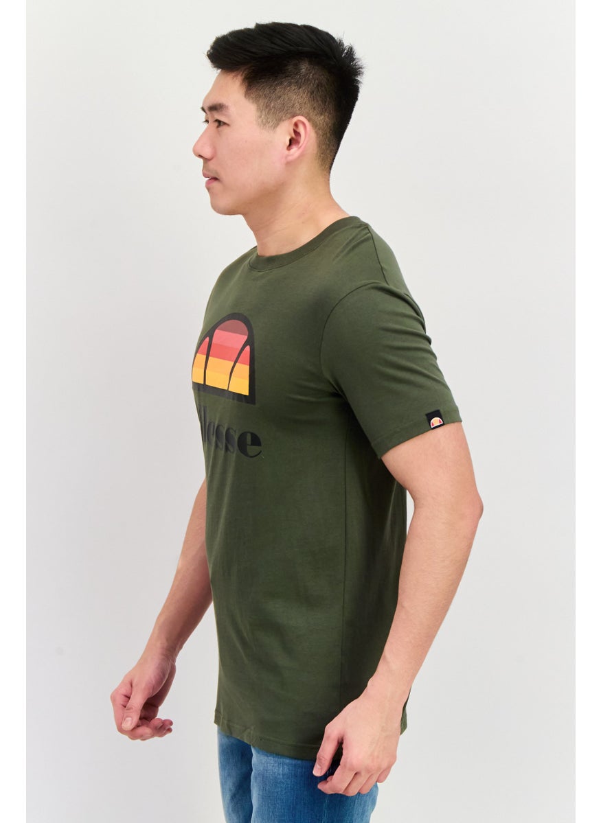 Ellesse Men Crew Neck Short Sleeve Brand Logo T-Shirt, Olive Combo  - Image 2