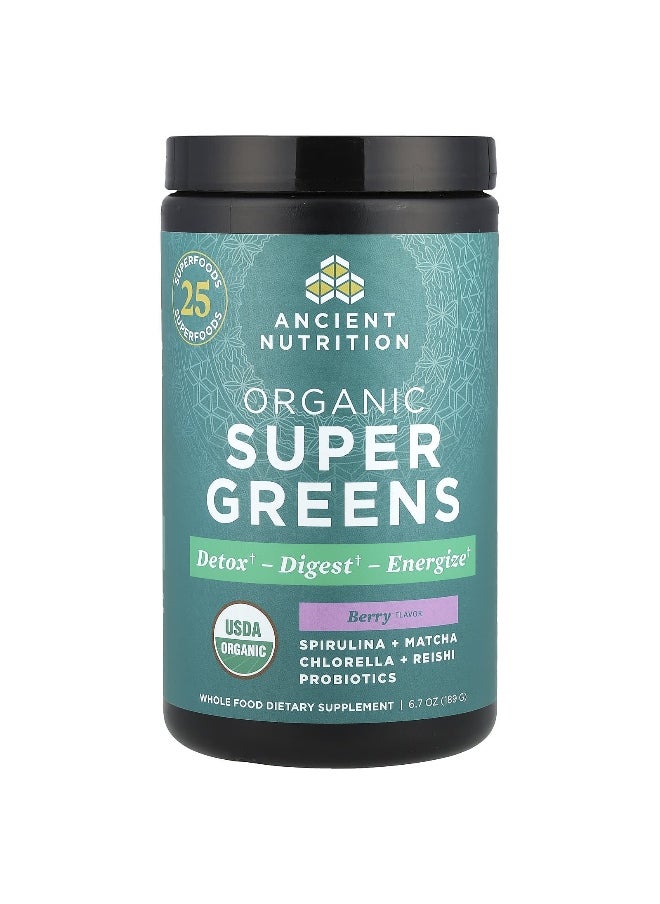 Ancient Nutrition - Ancient Nutrition, Organic Super Greens, Berry, 6.7 oz (189 g) - Image 1