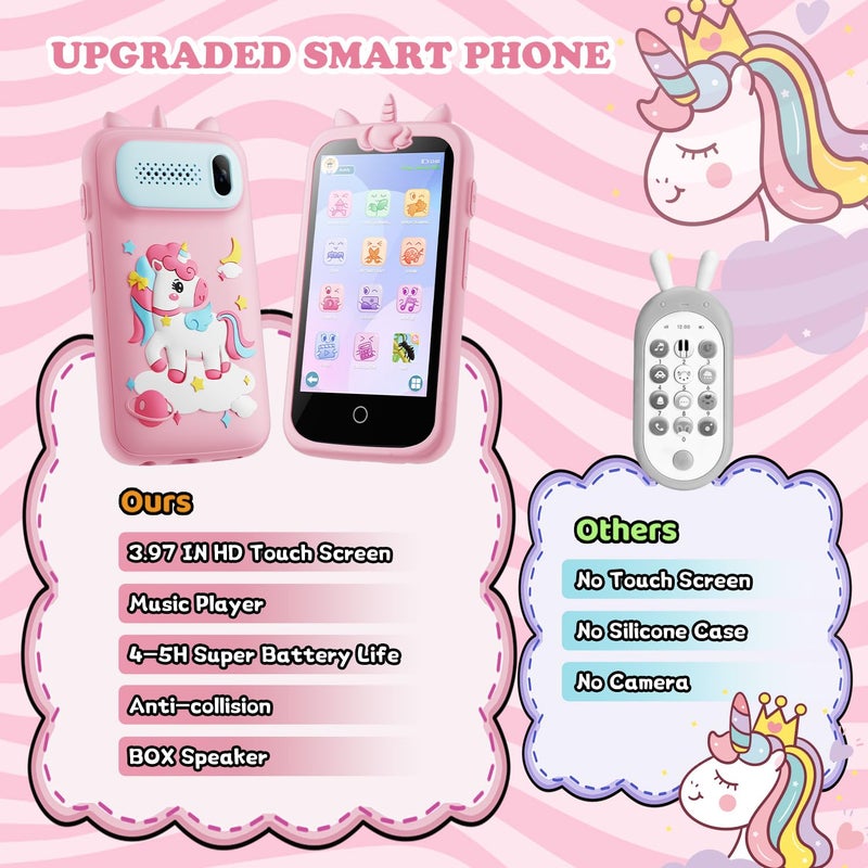 E teacher Kids Smart Phone for Girls Toys, 3.97" Touchscreen Kids Cell Phone , Christmas Birthday Gifts for Girls Age 3-12, Toddler Learning Play Toy Phone, 8GB Card Pink - Image 5