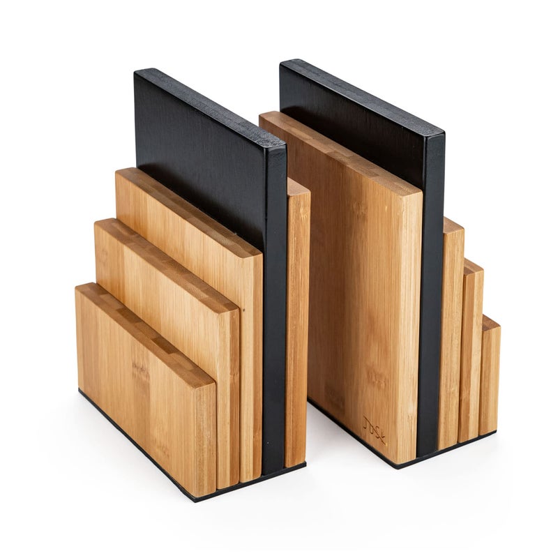 JUSK Design Bamboo Book EndBook Organizer  NonSkid Decorative Bookends for Office and Home  Book Holders for Shelves  Substantial Weight  Holds Heavy Books