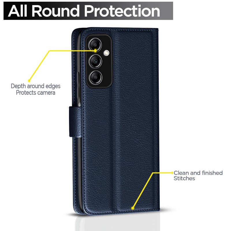 Pikkme Samsung Galaxy M13 4G Flip Case Leather Finish | Inside TPU with Card Pockets | Wallet Stand and Shock Proof | Magnetic Closing | Complete Protection Flip Cover (Blue) - Image 5