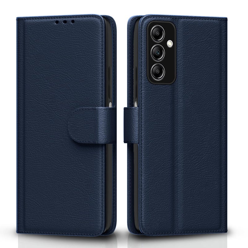 Pikkme Samsung Galaxy M13 4G Flip Case Leather Finish | Inside TPU with Card Pockets | Wallet Stand and Shock Proof | Magnetic Closing | Complete Protection Flip Cover (Blue) - Image 1