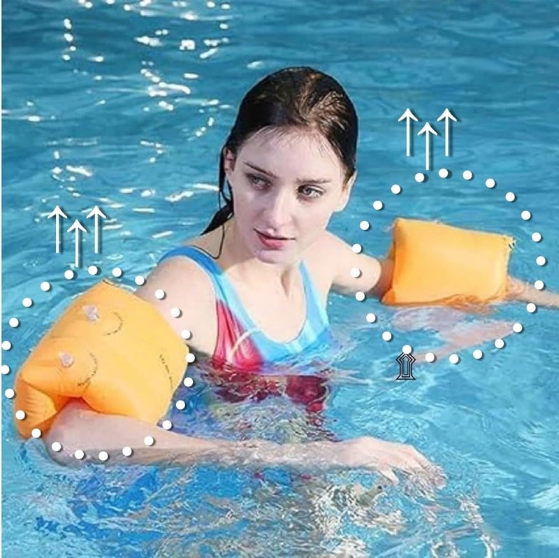 SNEVIL Inflatable Arm Swimming Floats Bands Floatation Water Wings for Children and Adults Eather Swimming arm Float Band (Orange) - Image 1