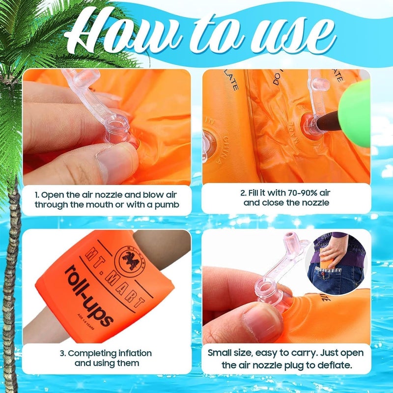 SNEVIL Inflatable Arm Swimming Floats Bands Floatation Water Wings for Children and Adults Eather Swimming arm Float Band (Orange) - Image 2