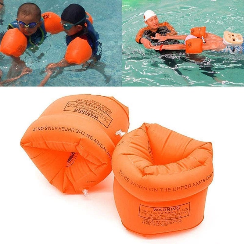 SNEVIL Inflatable Arm Swimming Floats Bands Floatation Water Wings for Children and Adults Eather Swimming arm Float Band (Orange) - Image 3