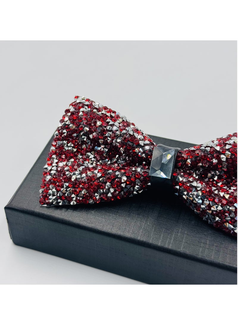 House Of Tailors Fiery Elegance: Red & Silver Stone Bow Tie