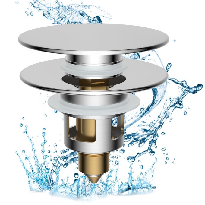 ALL METAL 2 IN 1 BATHROOM SINK STOPPER UNIVERSAL POP UP DRAIN STRAINER BRASS BULLET CORE PUSH TYPE SINK STOPPER FOR 1123 BASIN BIG PUSH BUTTON ANTI CLOGGING DRAIN FILTER CHROME