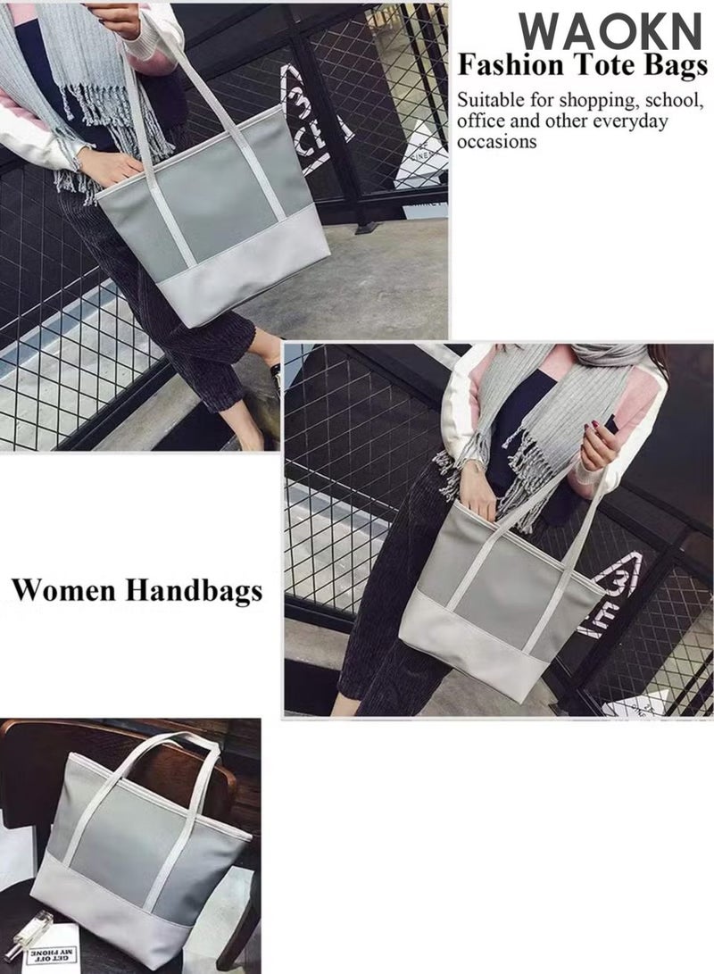 دبليو أيه أو كي أن حقائب يد نسائية، حقائب كتف أنيقة وبسيطة، حقائب يد بسحاب للاستخدام اليومي والعمل والسفر والدراسة والتسوق، حقيبة يد كبيرة الحجم من قماش أكسفورد بلون سادة، حقيبة كتف كلاسيكية متعددة الاستخدامات، مناسبة للجنسين، (رمادي). - Image 4